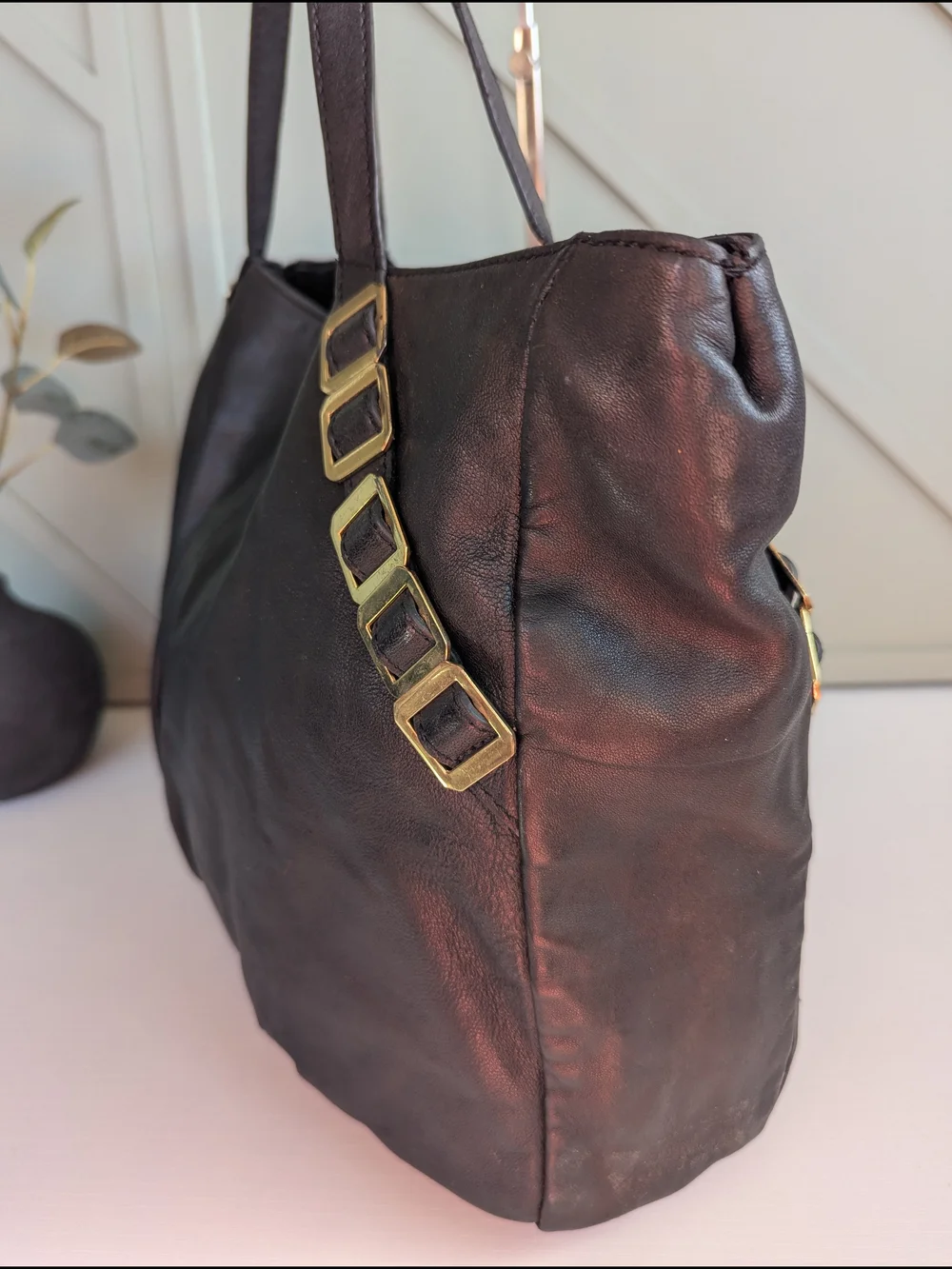 Tory Burch Black Leather Gold-Accent Tassel Tote